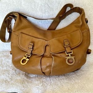 Ferragamo leather logo messenger bag tan